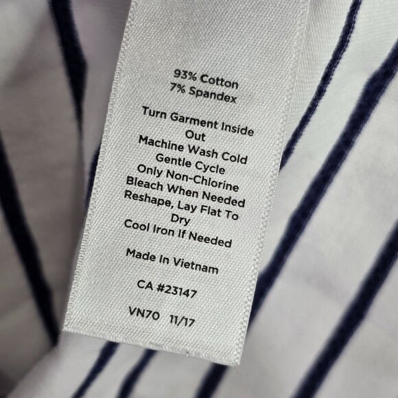 Womens T By Talbots White & Navy Striped Pullover Top 1/4 Zip Cotton Size MP - Picture 3 of 7